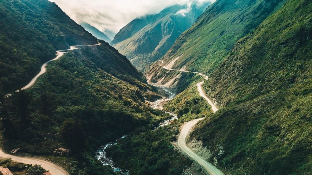 North Yungas Road winding through the Bolivian mountains